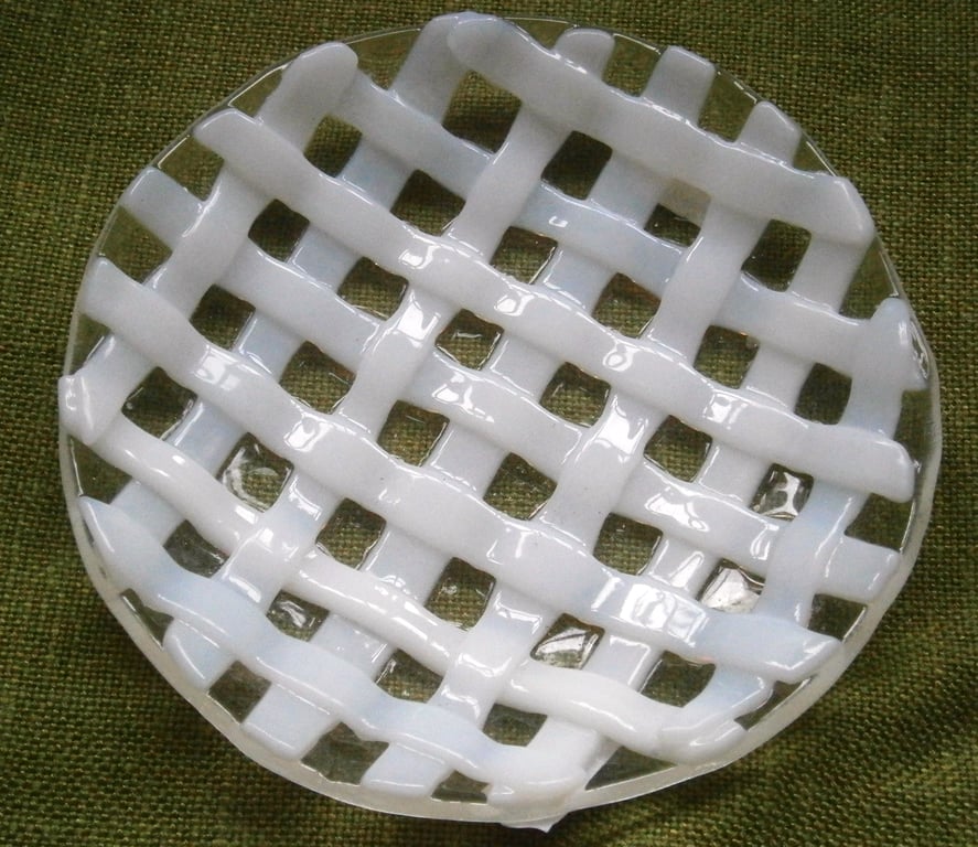 SALE -  White woven glass shallow dish