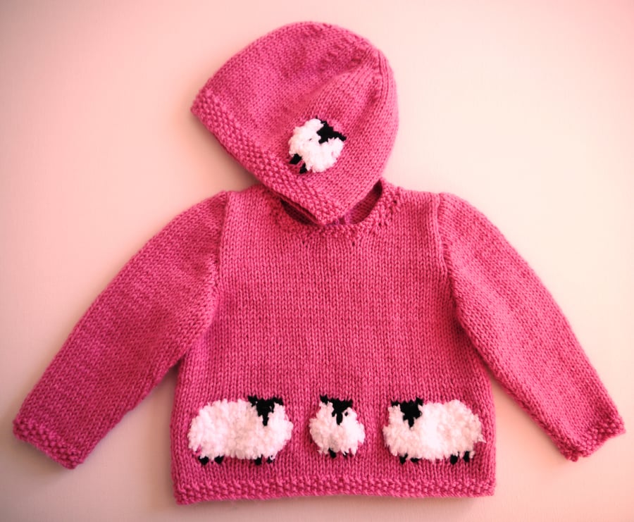 Baby Knitting Pattern for Jumper and matching hat with Sheep.  Digital Pattern