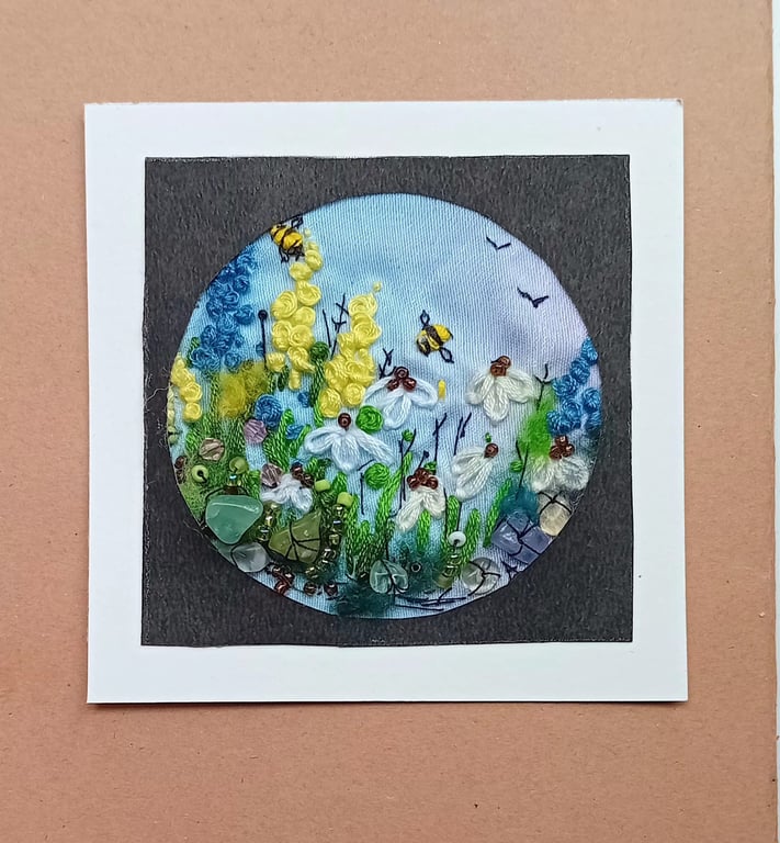 ,SUMMER DAY, A handmade original,embroidered wildflower picture, 