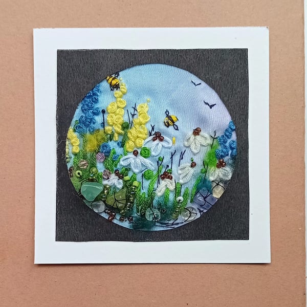 ,SUMMER DAY, A handmade original,embroidered wildflower picture, 