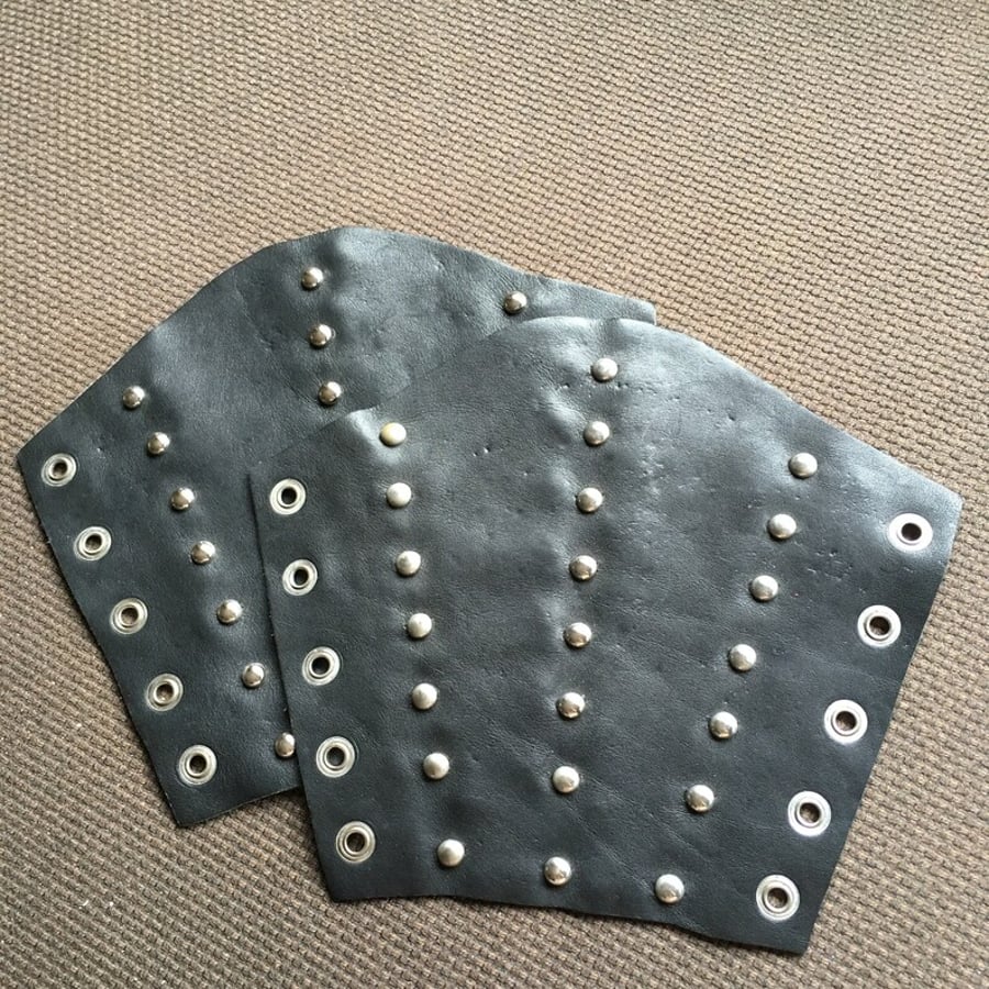 Black Leather Spotted Bracers - Large Pair (sold with lacing)