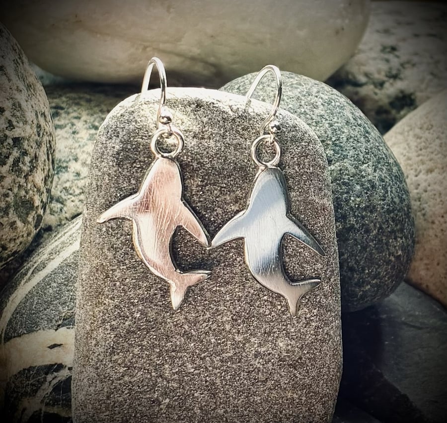 Silver shark earrings