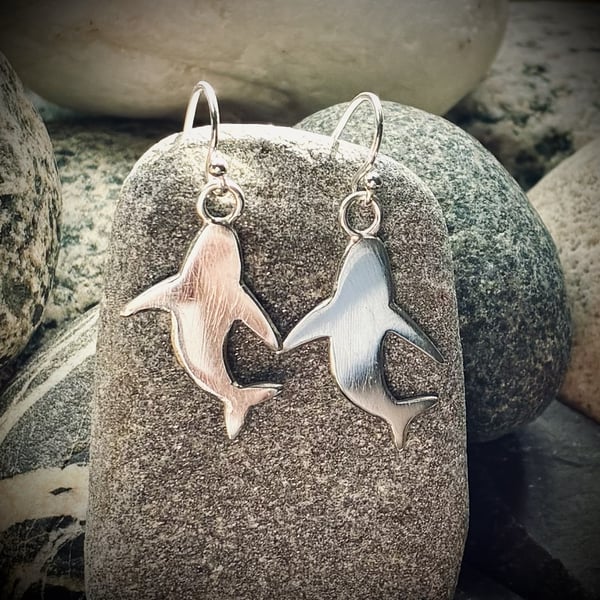 Silver shark earrings
