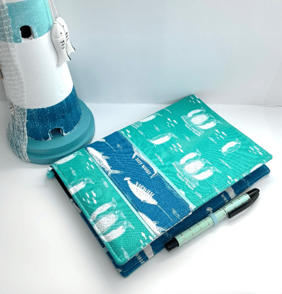 Penguin Journal Cover, Notebook, Diary, Planner Cover, Whales, Sharks, Fish.