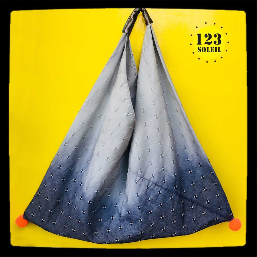 XXL bag, up cycled bag, hand dyed bag, carry-all bag, origami bag, triangle bag