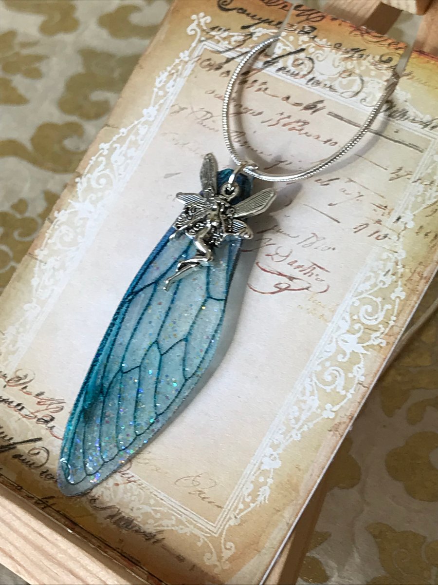 Blue Fairy Wing Sterling Silver Necklace