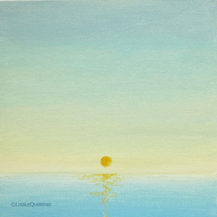 Original spring sunrise over the sea painting coastal art minimalist atmospheric