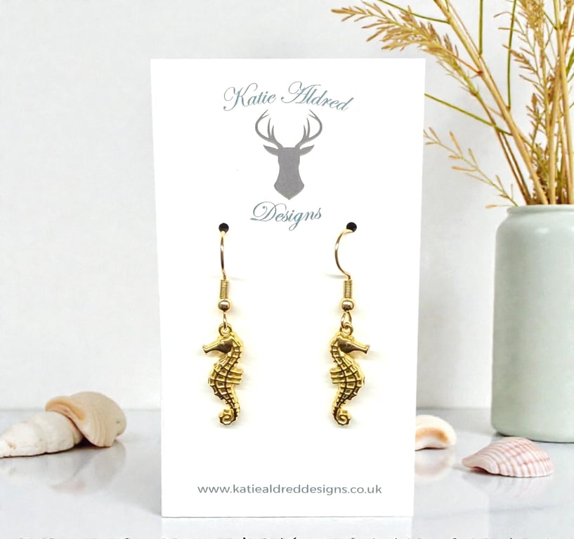 Charm Earrings - Gold Seahorse