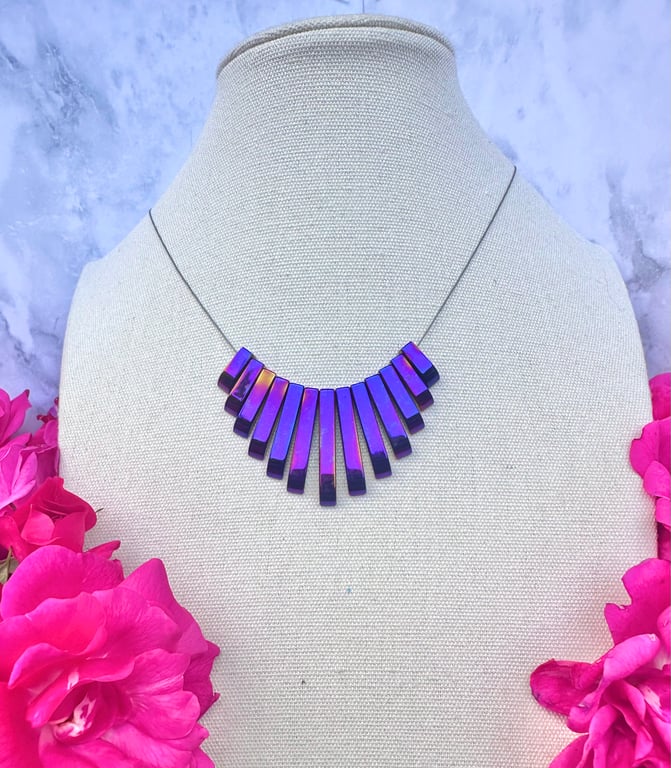 Haematite Fan Necklace - Purple 