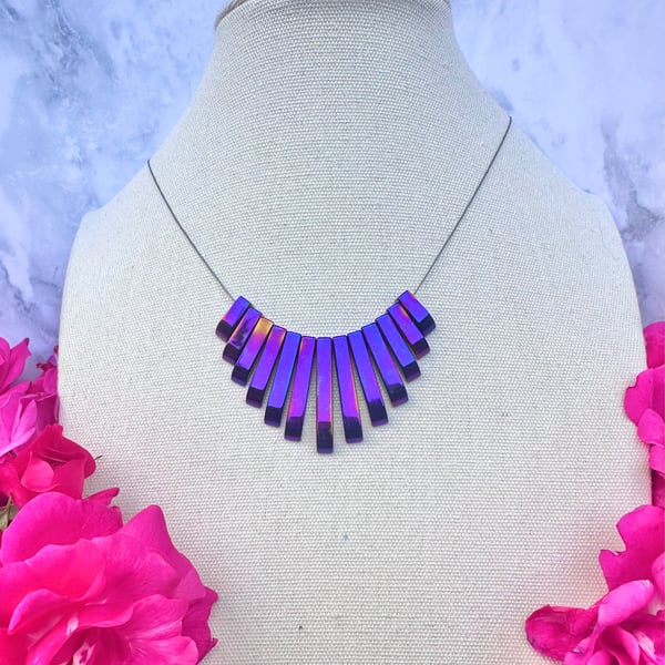 Haematite Fan Necklace - Purple 