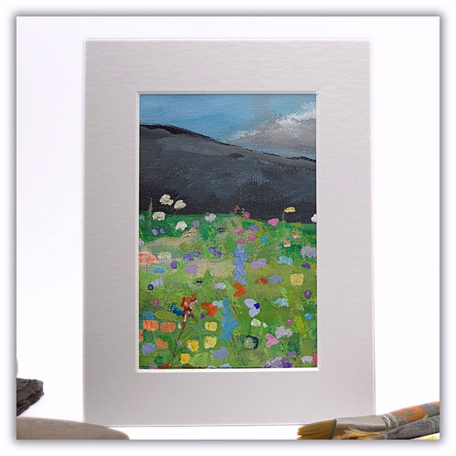 Landscape painting - wildflowers - summer meadow - original - letterbox gift