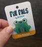 Cute happy green frog pin badge - Image 1