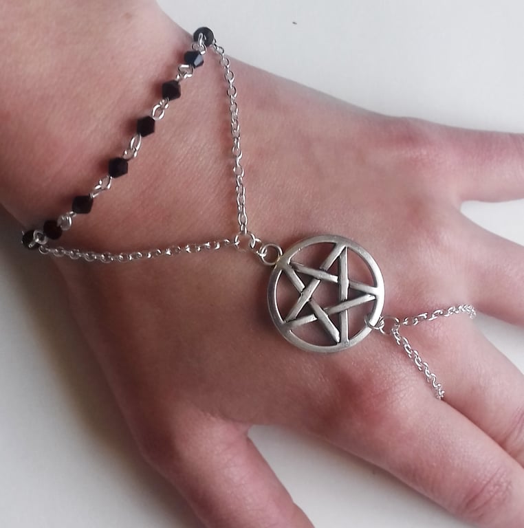 Pentacle Bracelet Black Crystal Pentagram Hand Chain 