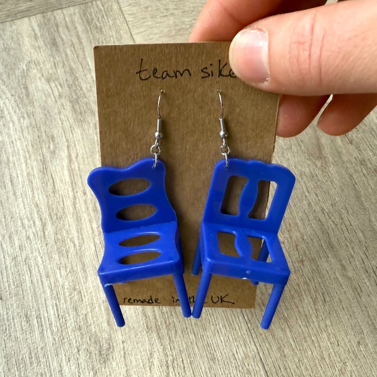 Blue Stacking Chair Earrings - Upcycled