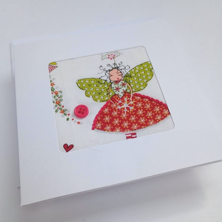 Christmas Snowflake Fairy card - hand embroidered fabric card