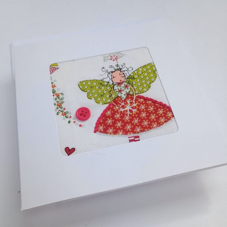 Christmas Snowflake Fairy card - hand embroidered fabric card