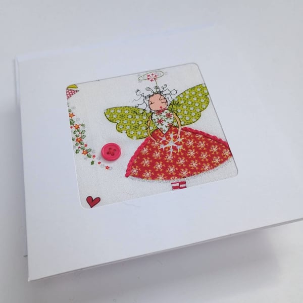 Christmas Snowflake Fairy card - hand embroidered fabric card