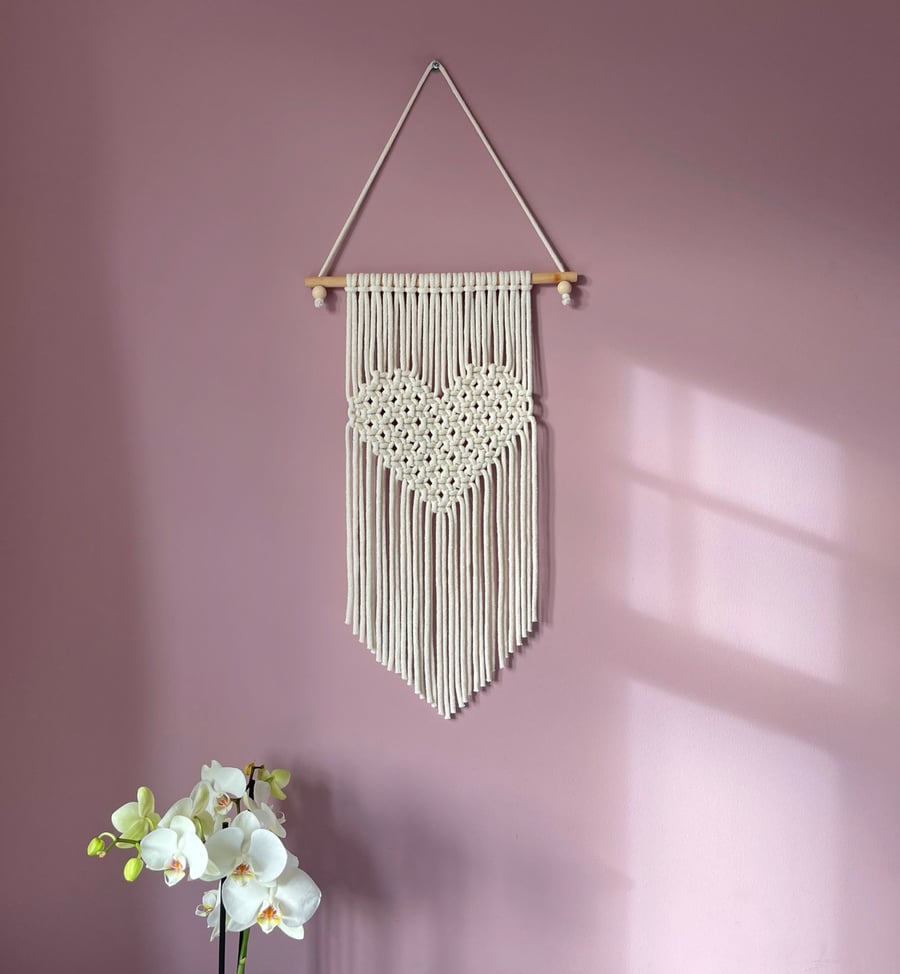 Seconds Sunday - Macrame Heart Wall Hanging in Natural - Valentine's Gift