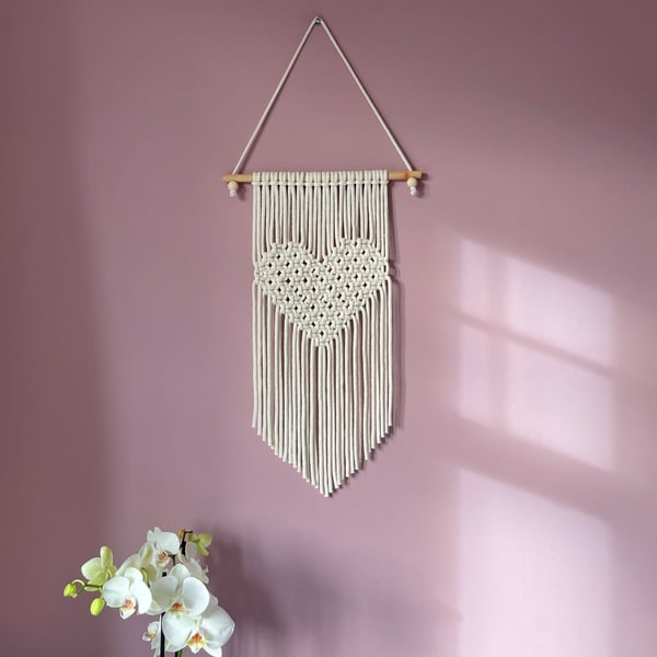 Seconds Sunday - Macrame Heart Wall Hanging in Natural - Valentine's Gift