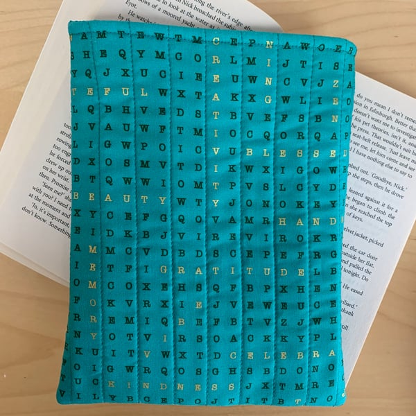 Positive Words Jade And Gold Fabric Quilted Book Sleeve - Paperback Size