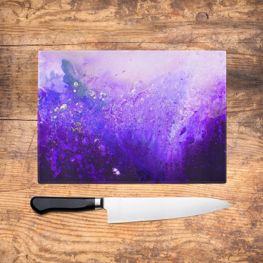 Violet Glass Chopping Board - Ultra Violet Purple Worktop Saver, Platter, Large 