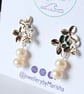Cream Freshwater Pearl Healing Stud Earrings on Silver Plated Flowers Setting - Image 3