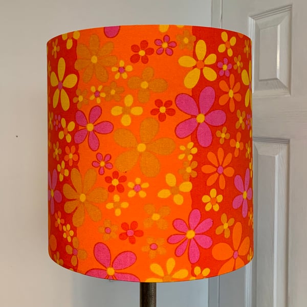 Funky Daisy Flower Power Orange PINK  VIntage fabric Lampshade option