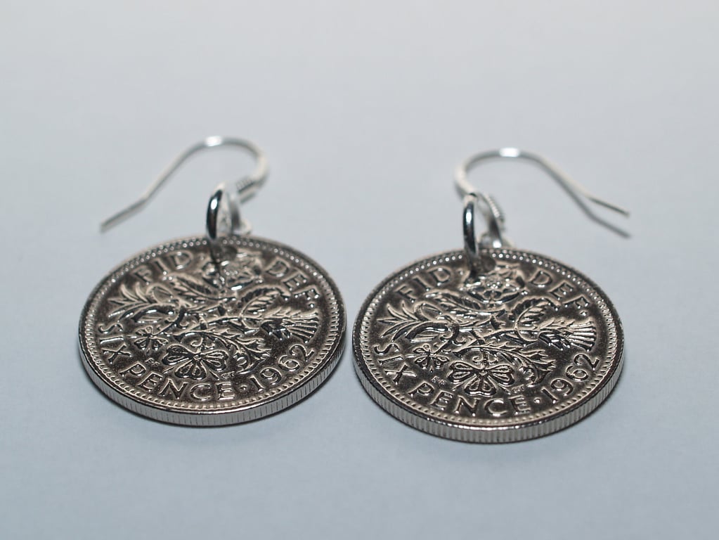 1956 70th birthday lucky sixpence earrings, 70th birthday gift, gift idea, gift 