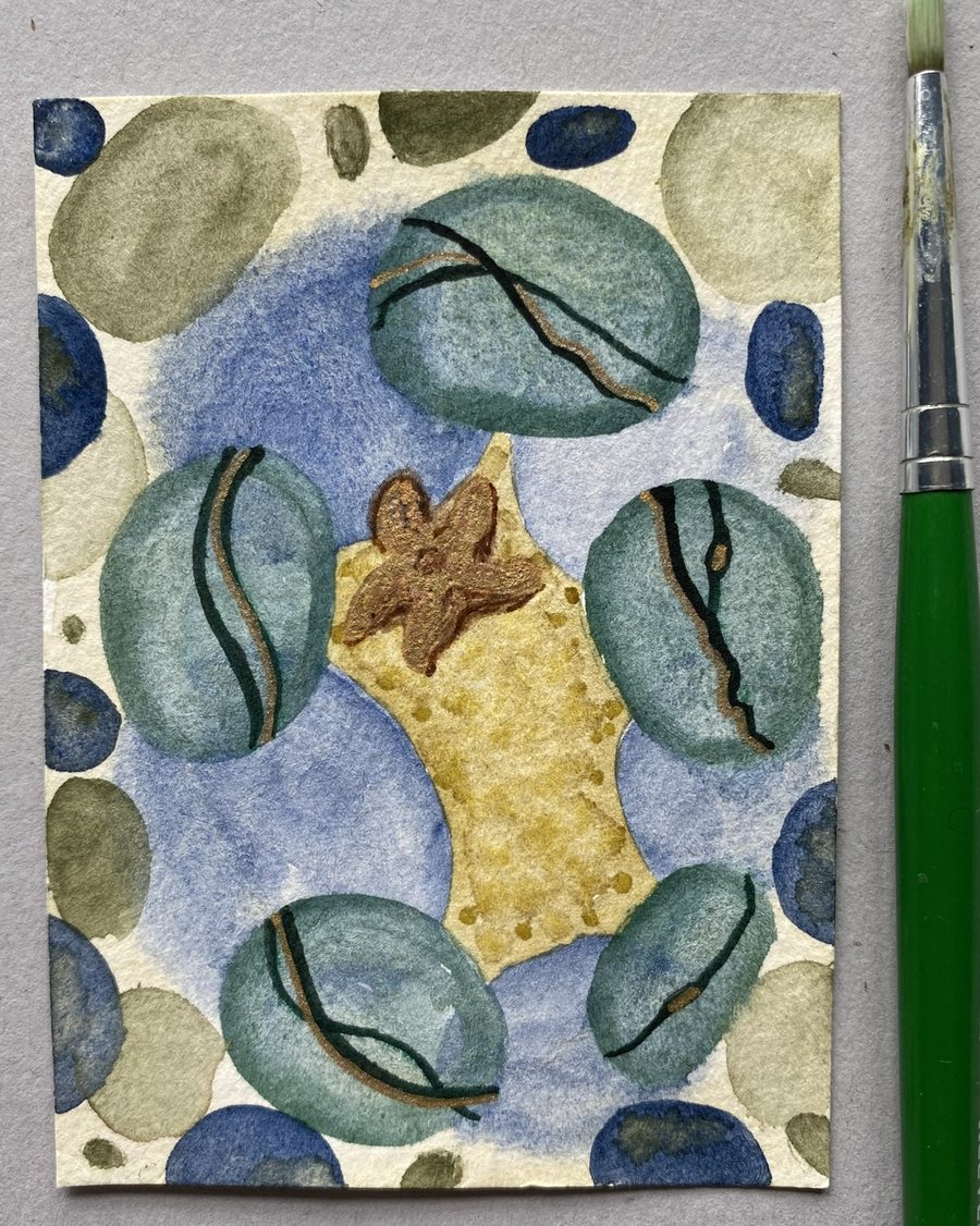 Aceo original art Starfish Pebble Ring