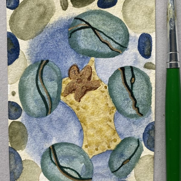 Aceo original art Starfish Pebble Ring
