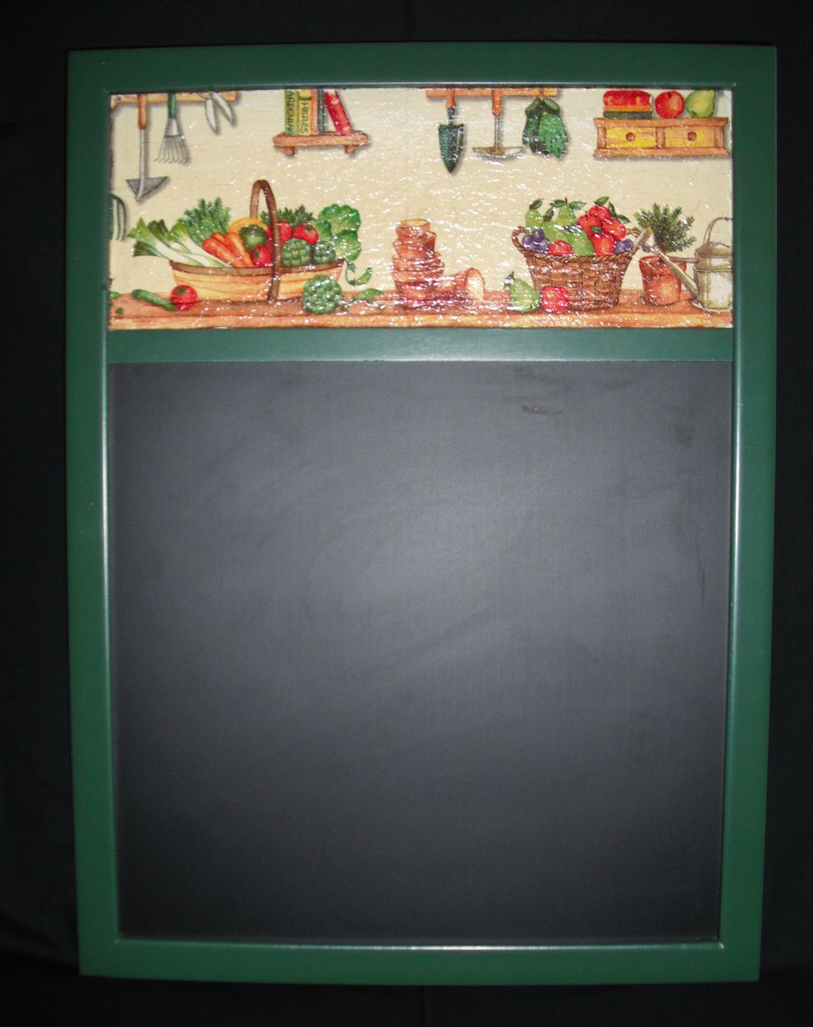 Decorated Chalk Board Blackboard Unusual Vintage Green Frame Gardener Vegetables