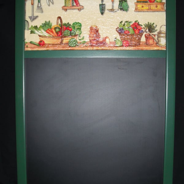 Decorated Chalk Board Blackboard Unusual Vintage Green Frame Gardener Vegetables