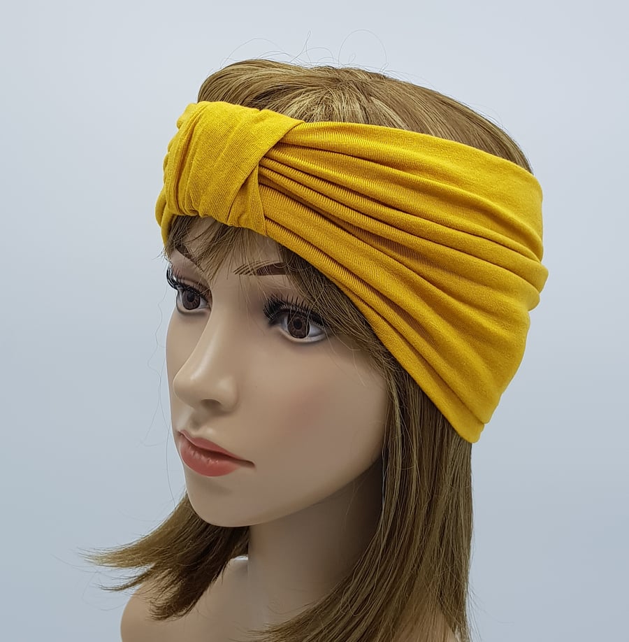Wide front knot turban headband, viscose jersey turban, stretchy headband