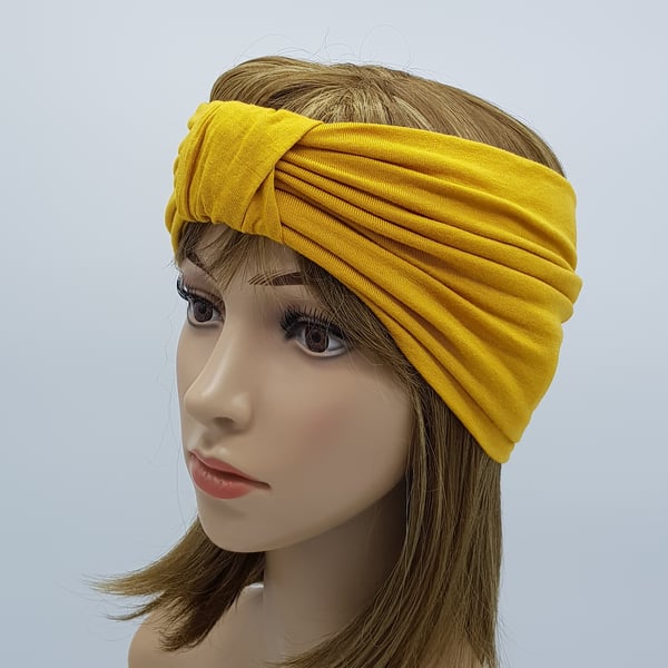 Wide front knot turban headband, viscose jersey turban, stretchy headband
