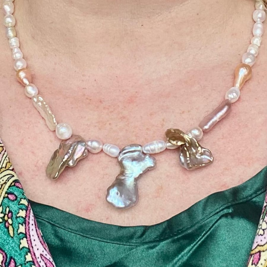 Statement Multicolour Baroque pearl necklace - BPBN01