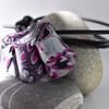 Silver Glitter, Hot Pink & Black Polymer Clay Reversible Pendant on Rubber Cord