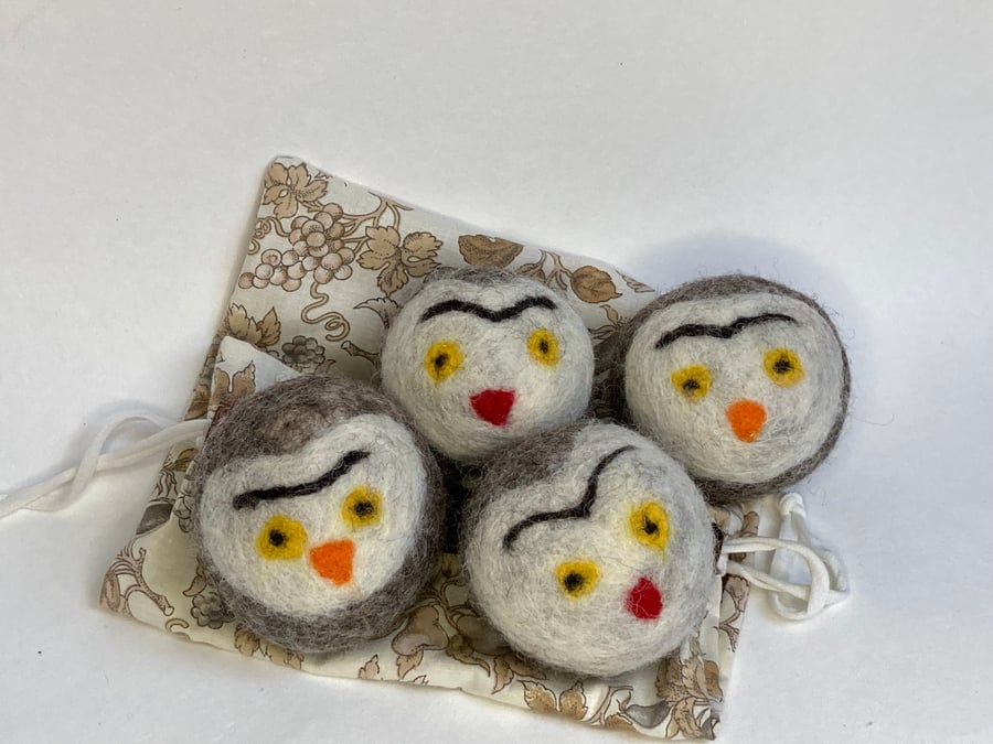 Wool tumble dryer balls. Energy saving and plastic free. Owls