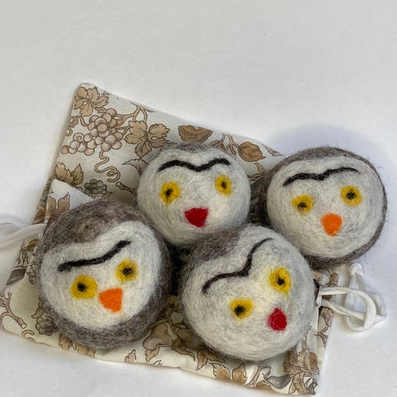 Wool tumble dryer balls. Energy saving and plastic free. Owls