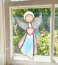 Pink Stained Glass Angel holding a Rose Quartz Crystal Heart - Image 4