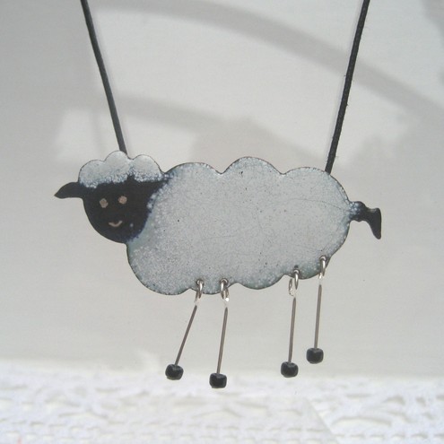 Sheep with dangly legs pendant - enamelled