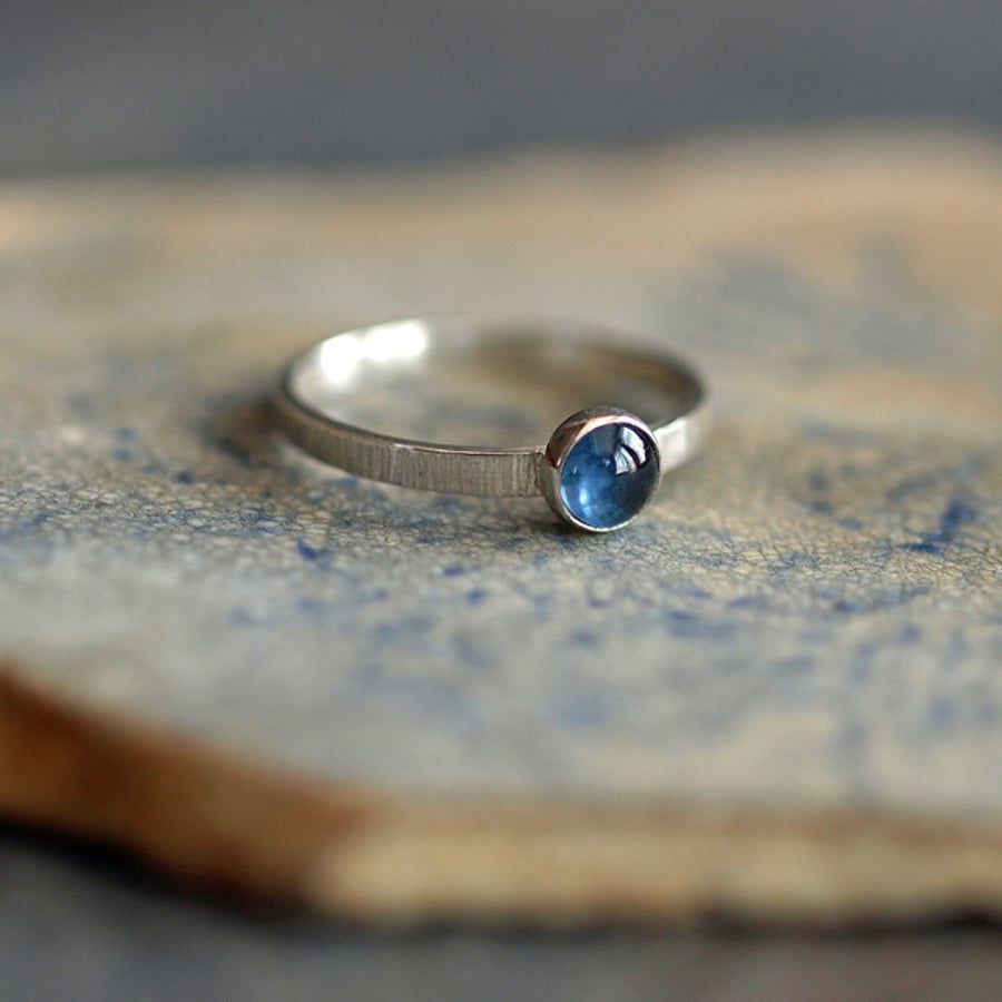 Sterling Silver Sapphire Ring - textured silver gemstone rings 