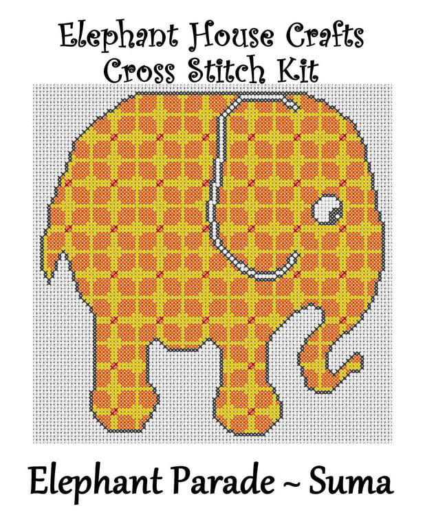 Elephant Parade Cross Stitch Kit Suma Size Approx 7" x 7"  14 Count Aida