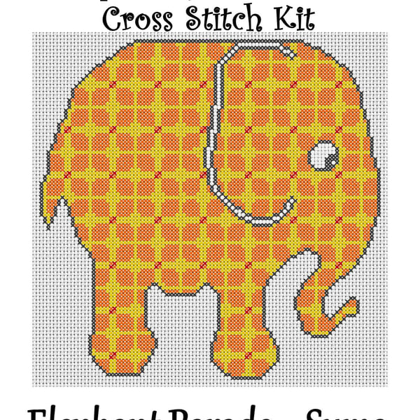 Elephant Parade Cross Stitch Kit Suma Size Approx 7" x 7"  14 Count Aida