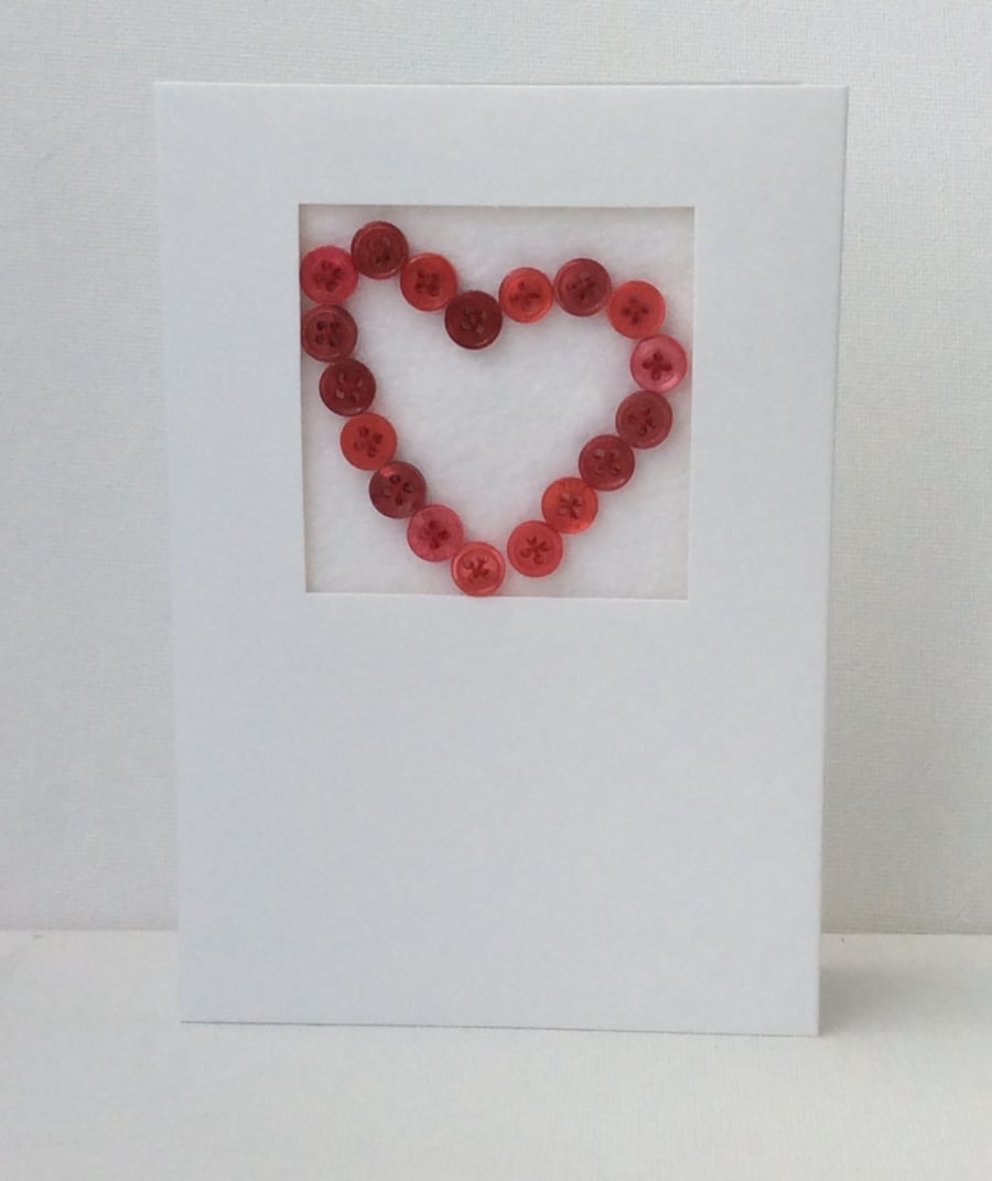Valentine’s Day Card, Red Button heart, white Card 
