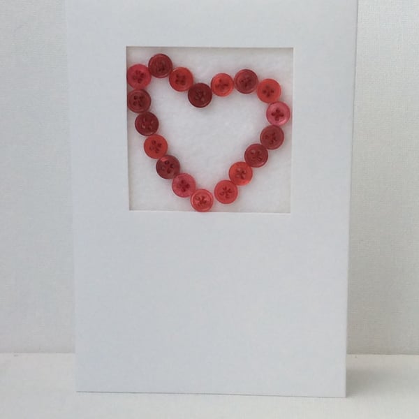 Valentine’s Day Card, Red Button heart, white Card 