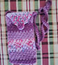 Crochet Phone Or Glasses Bag Pinks And Purples With Loop And Bobble (J200)
