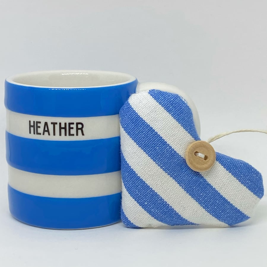 CLASSIC BLUE AND WHITE STRIPED HEART - lavender or padded, short shape