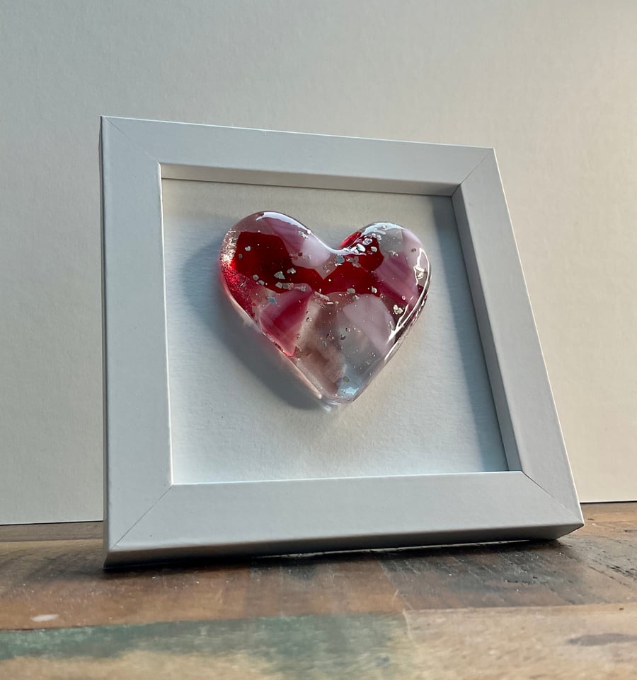 Fused glass heart in frame