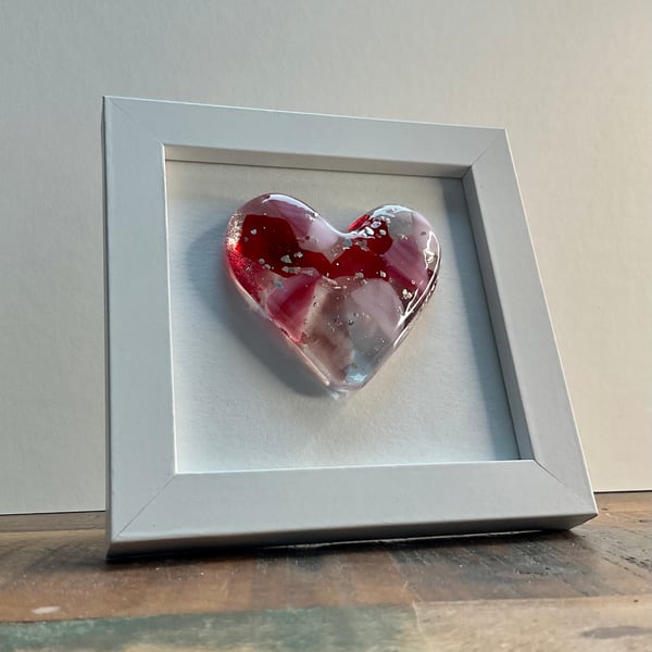 Fused glass heart in frame