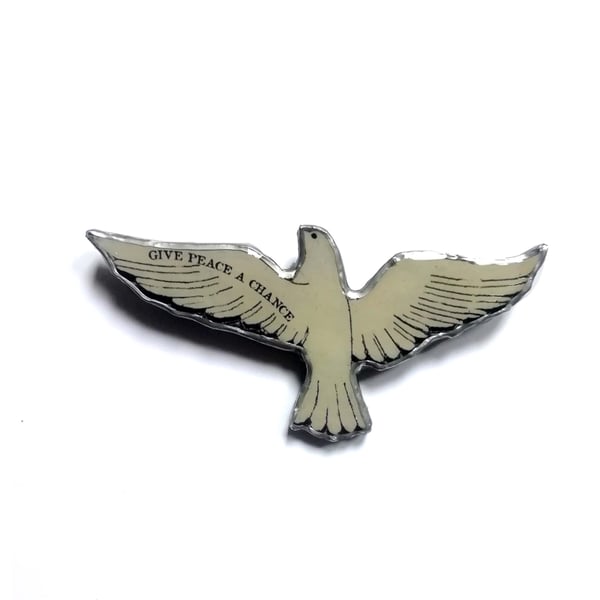 Large Statement 'Give Peace a Chance' Dove resin Brooch by EllyMental